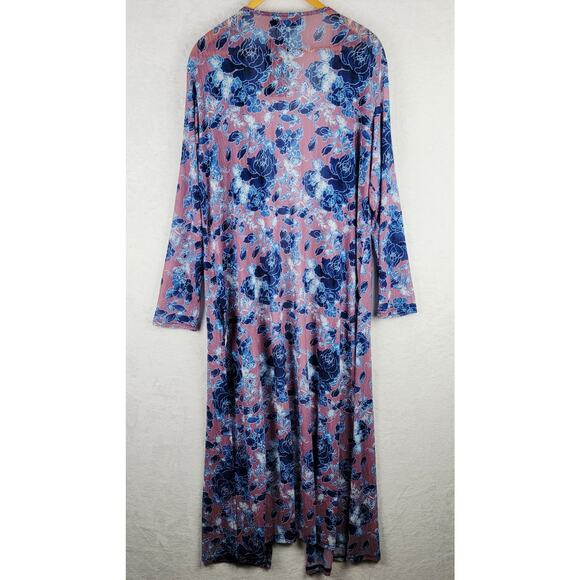 Bohemian 2XL Long Cardigan Duster Sheer Pink Blue Floral Romantic Fairycore - Picture 6 of 11